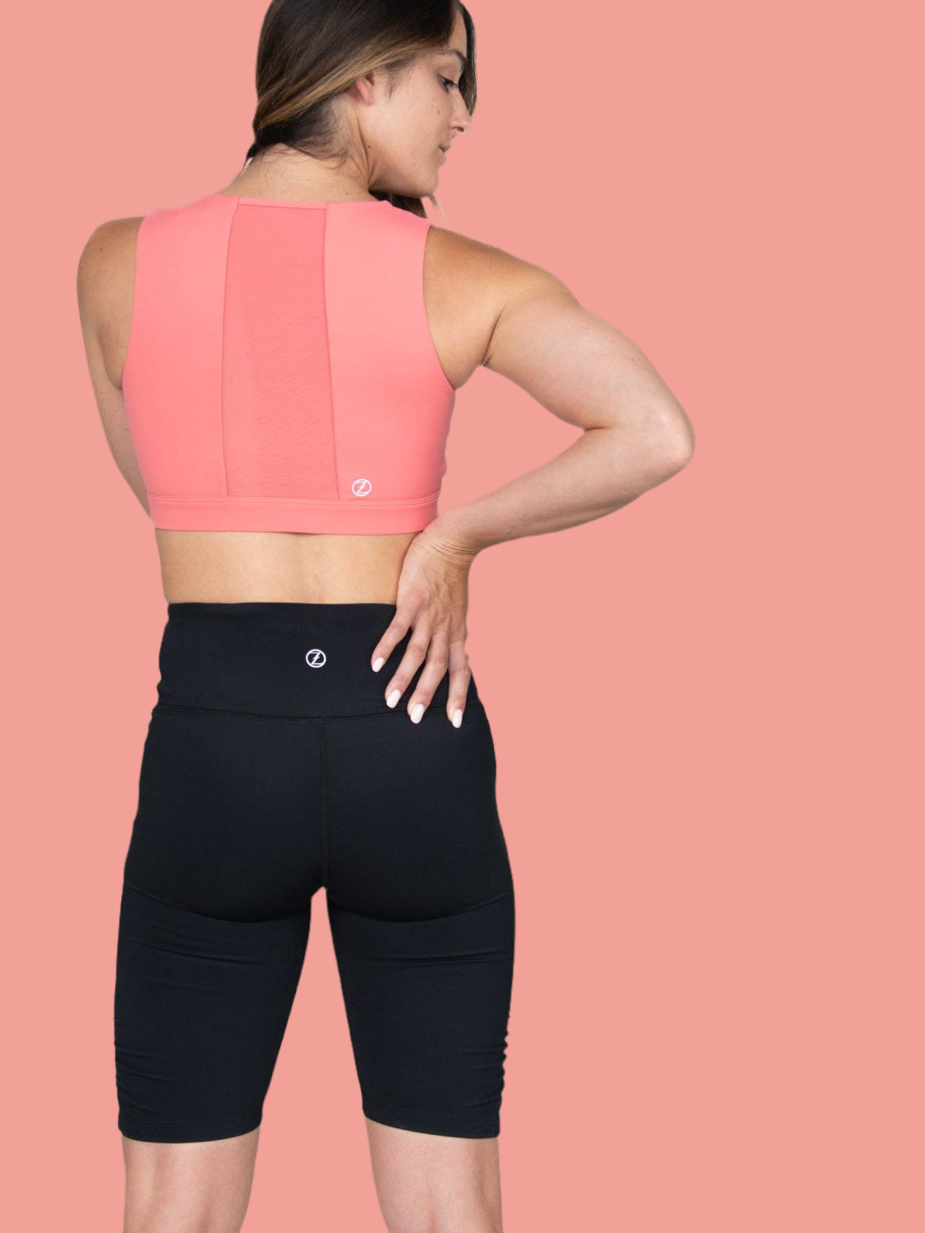Sports Bra with Power Mesh Insert Front/Back in Coral